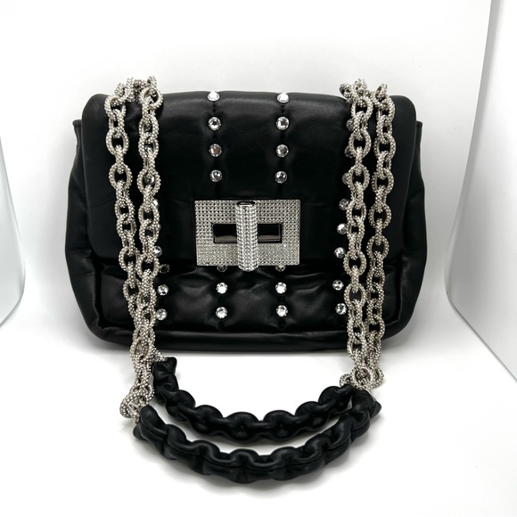 Tom Ford Black Leather Purse Studded Sequin Chain Link Shoulder Bag - Picture 2 of 16